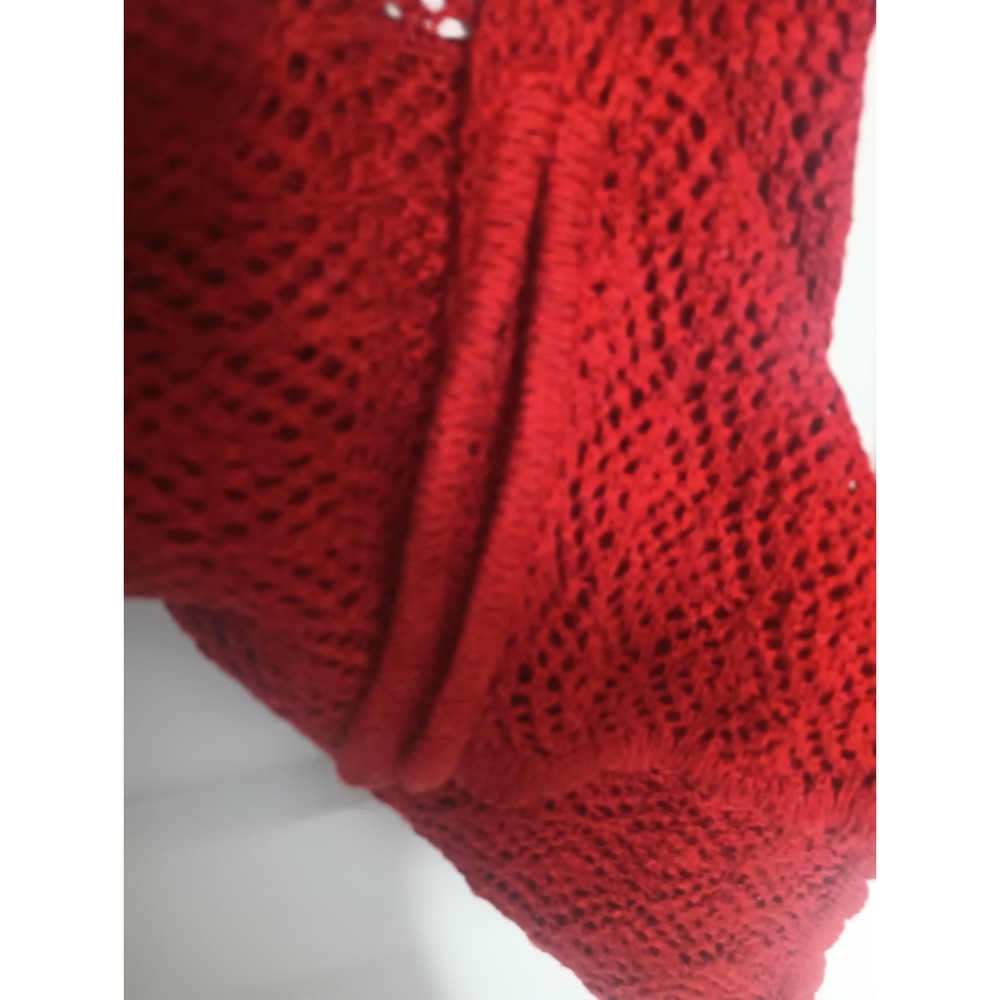Liz Sport Vintage Cover Up Tunic Linen Blend Boho Crochet Knit Size Medium Red - Picture 11 of 16